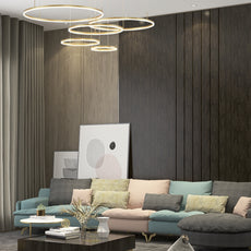 Moderne Pendelleuchte LED Ring Gold- 5Ringe-ideal fuer Wohnzimmer