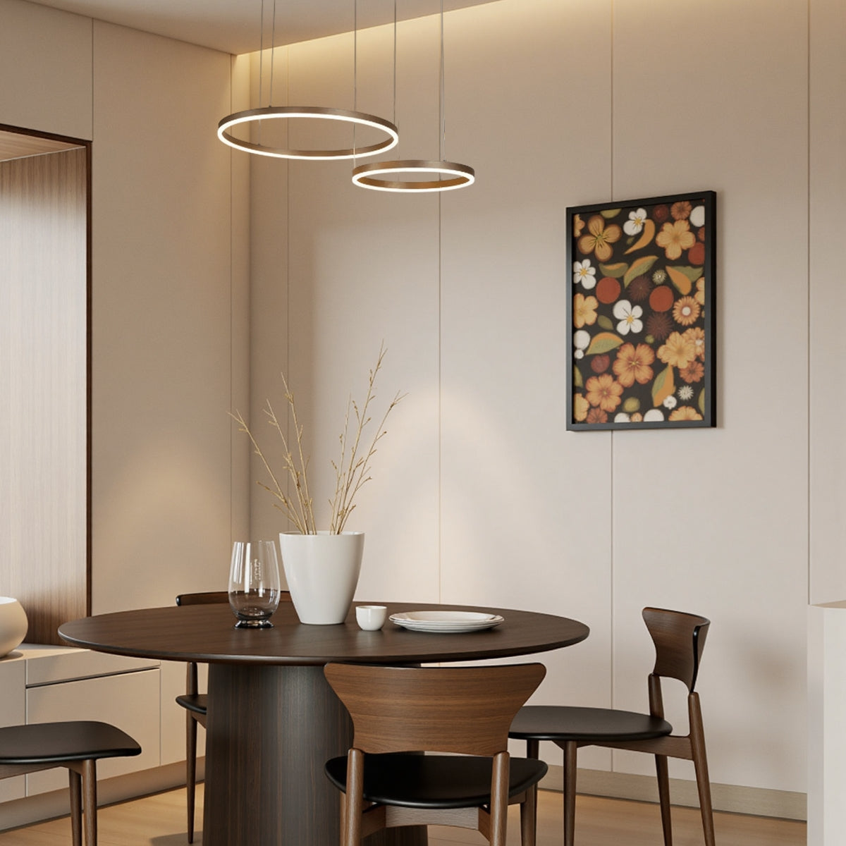 Moderne Pendelleuchte LED Ring Kaffe-2 Ringe-Luxuriös und edel