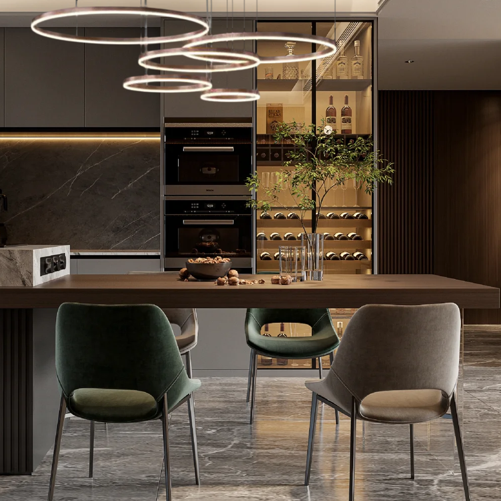 Moderne Pendelleuchte LED Ring Kaffee-40 60 80 60 40CM 5Ringe-Esszimmer