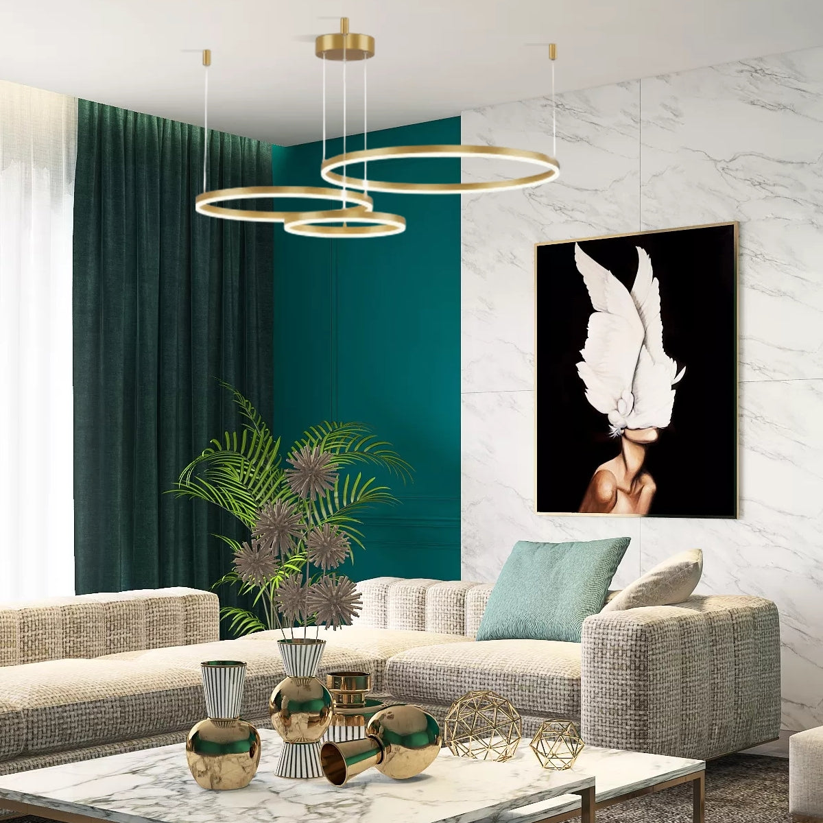 Moderne Pendelleuchte LED Ring Gold- Ringe-Modern und schick