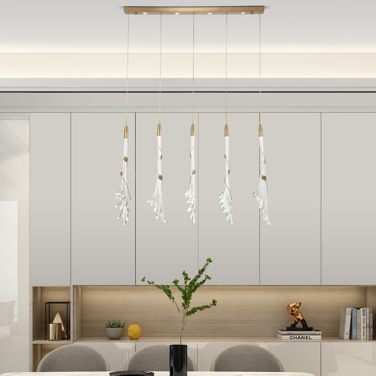 Modern Pendelleuchte LED Blattform Glas Metall Weiß Esszimmer