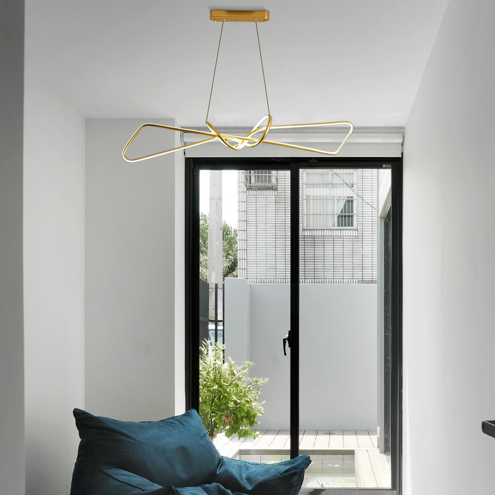 Minimalistisch Pendelleuchte LED Schleife Schwarz/Gold Esszimmer