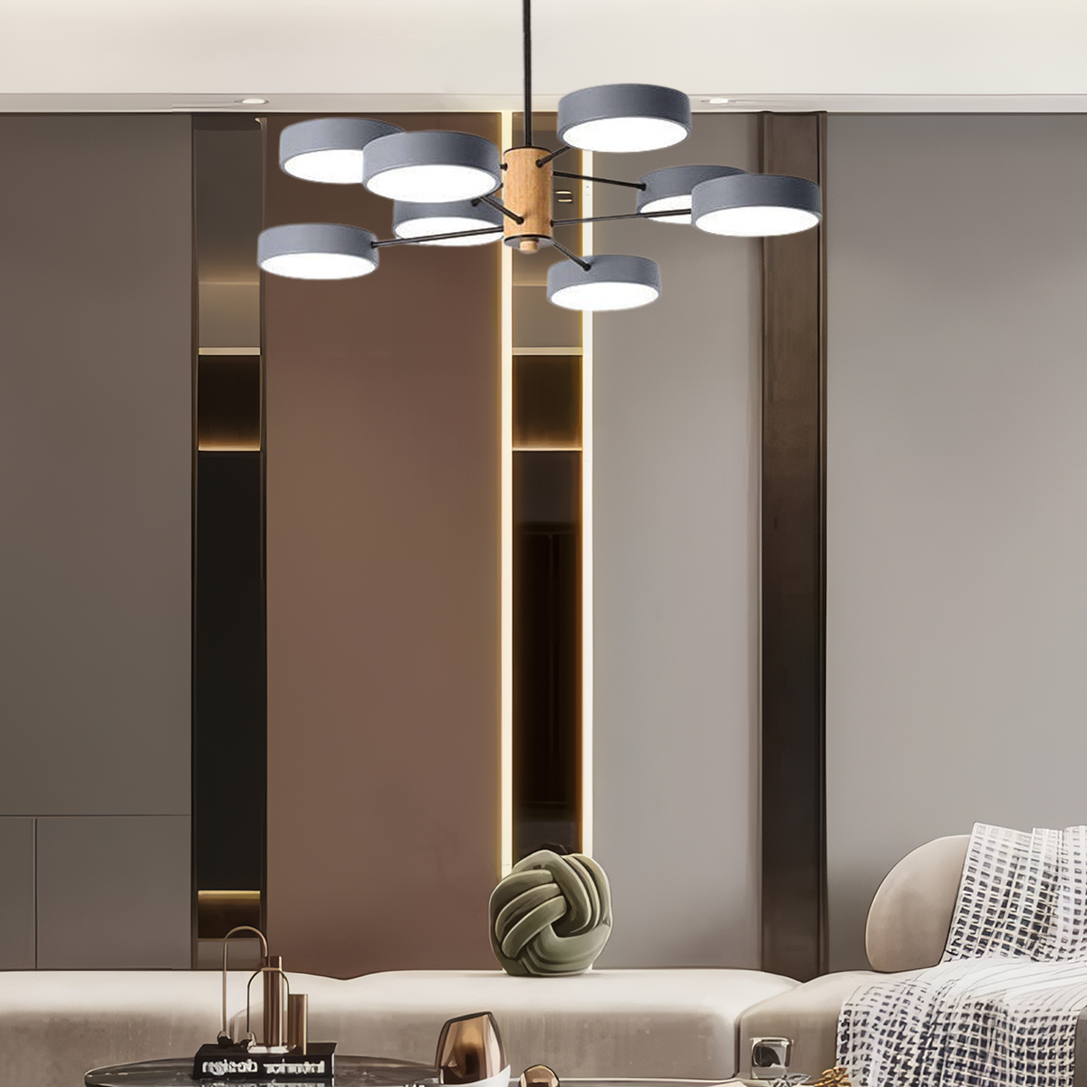 Morandi Kronleuchter LED Geometrische 3 Farben Metall/Holz Wohnzimmer