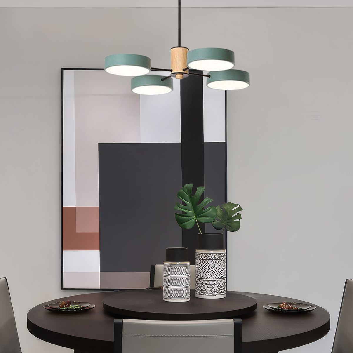 Morandi Kronleuchter LED Geometrische 3 Farben Metall/Holz Wohnzimmer