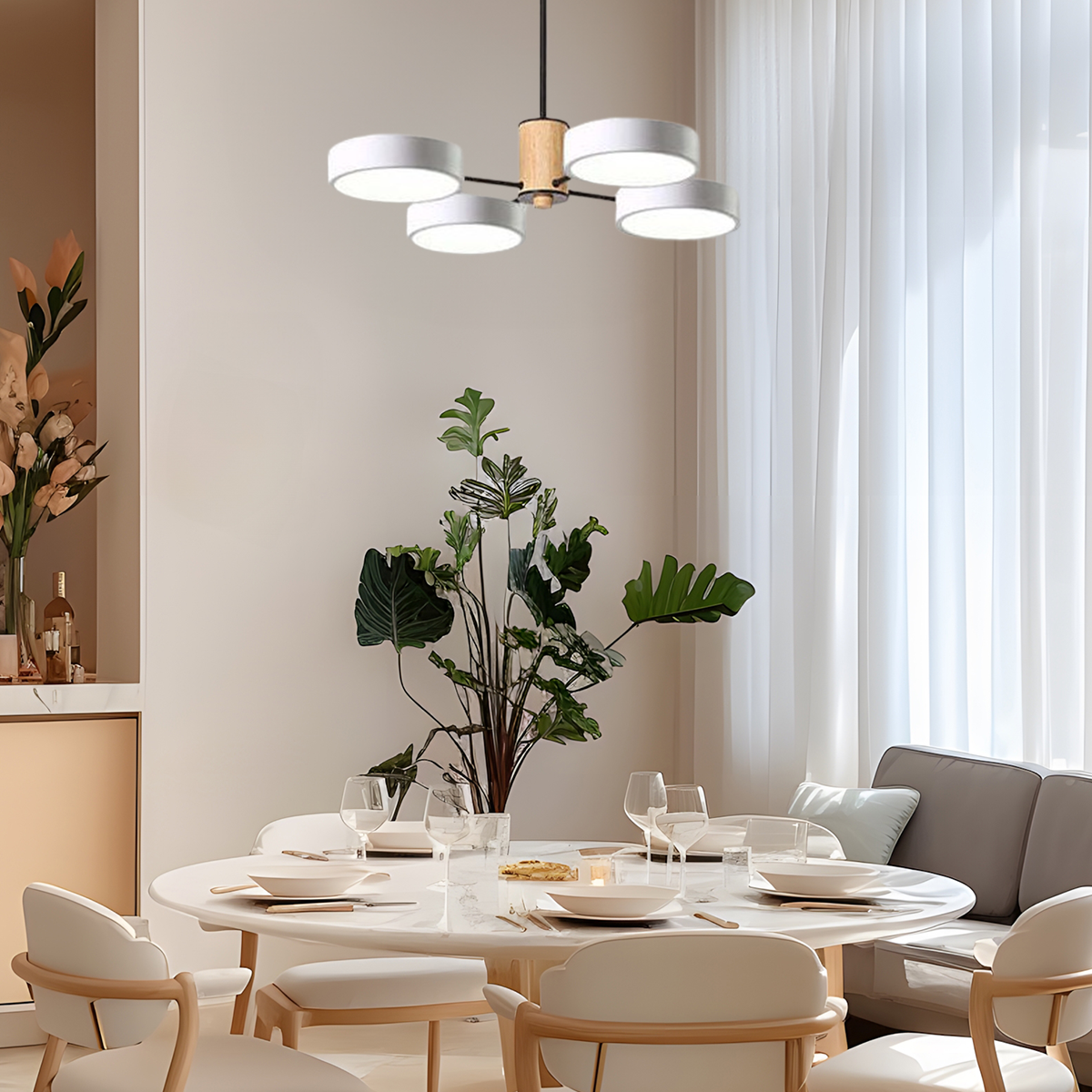 Morandi Kronleuchter LED Geometrische 3 Farben Metall/Holz Wohnzimmer