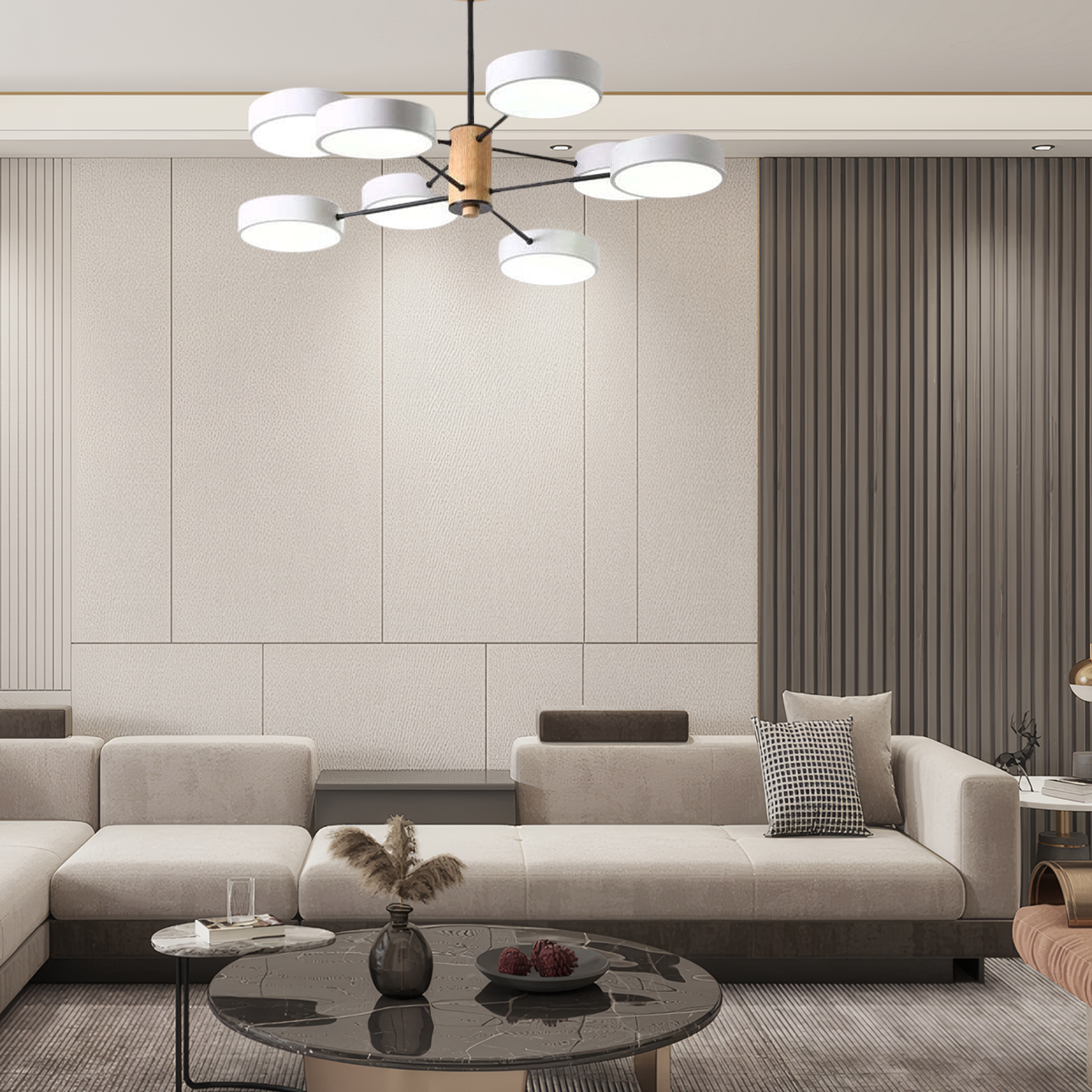Morandi Kronleuchter LED Geometrische 3 Farben Metall/Holz Wohnzimmer
