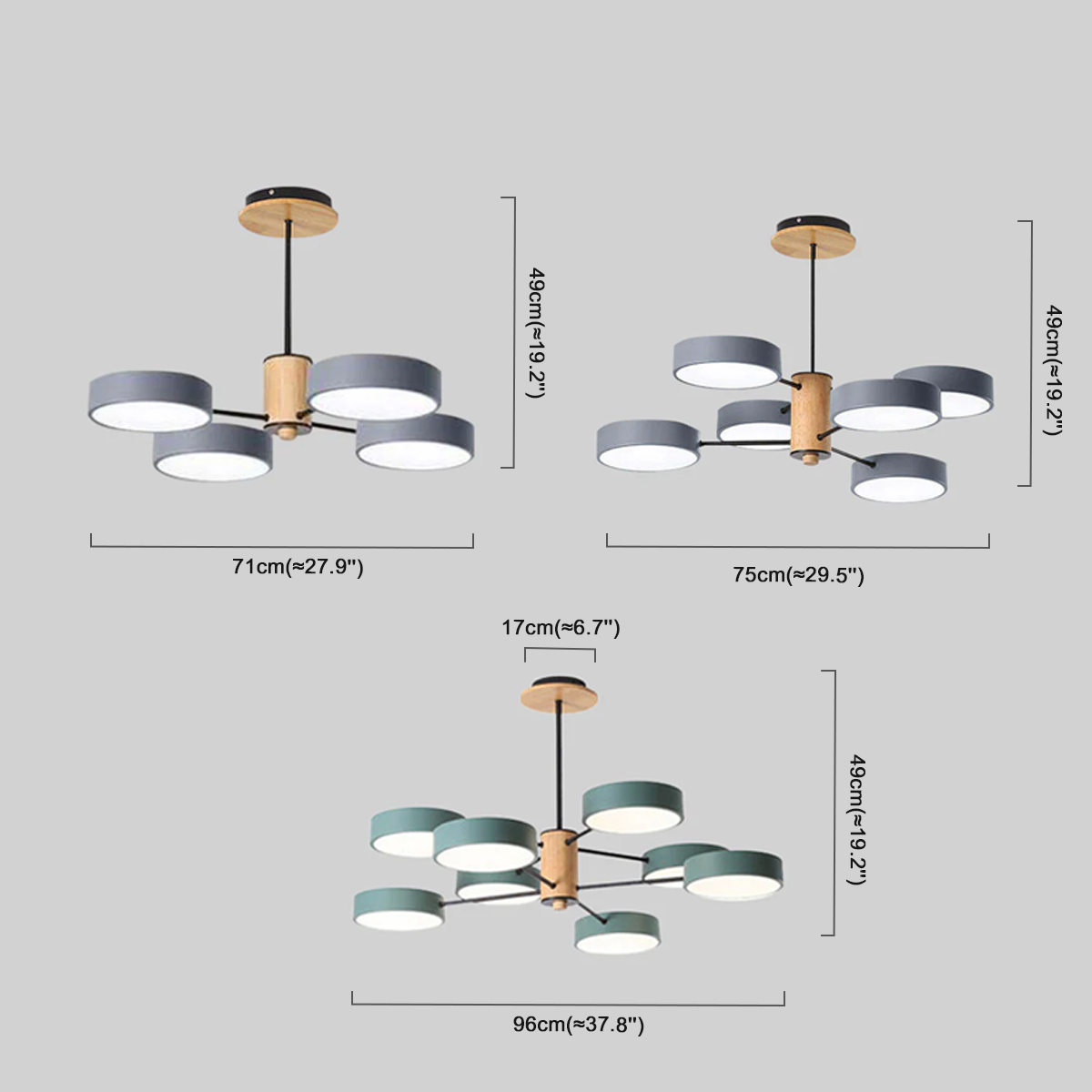 Morandi Kronleuchter LED Geometrische 3 Farben Metall/Holz Wohnzimmer