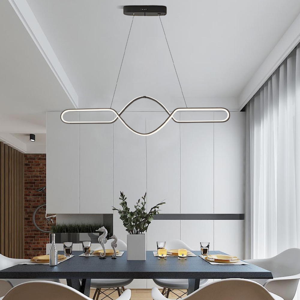 Minimalistisch Pendelleuchte LED Linear Schwarz Metall  Esszimmer