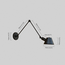Maßzeichnung der vintage Wandlampe LED Schwarz Arbeitzimmer