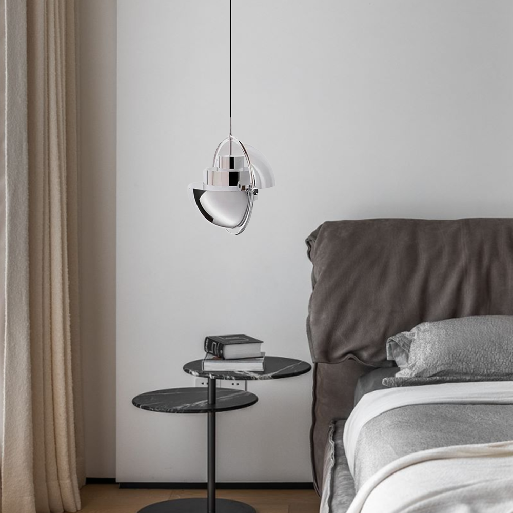 Retro Pendelleuchte LED Metall Halbkugel Schwarz über dem Nachtisch