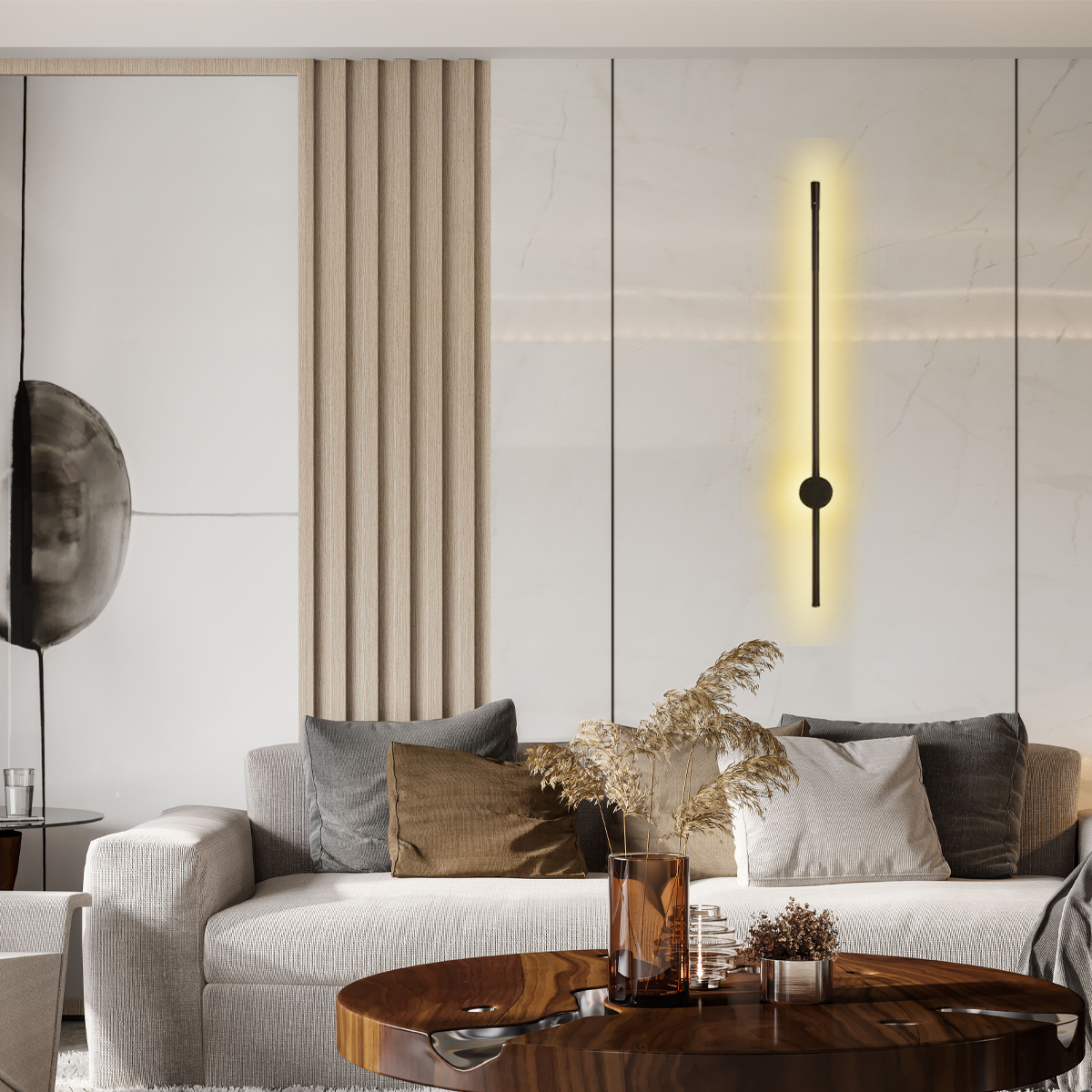 Elegante schwarze LED-Leuchte als Hintergrundlicht für den Fernseher im Wohnzimmer
