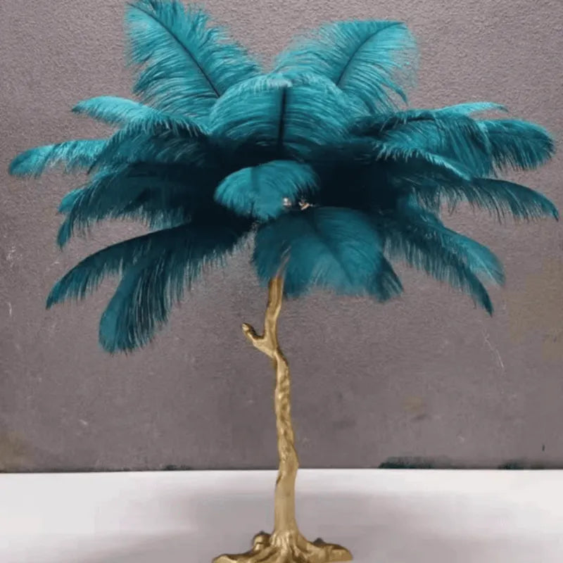 Blaue Feder-Tischlampe für Wohnzimmer