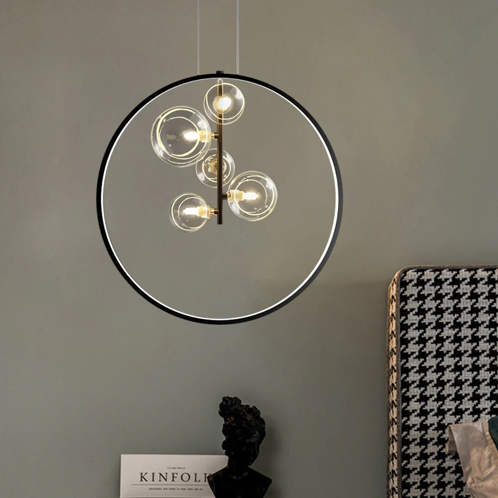 Modern Pendelleuchte LED Schwarz Runder Ring Glas Esszimmer