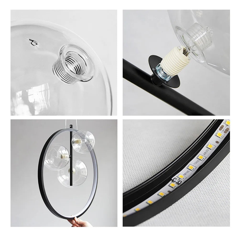 Modern Pendelleuchte LED Schwarz Runder Ring Glas Esszimmer