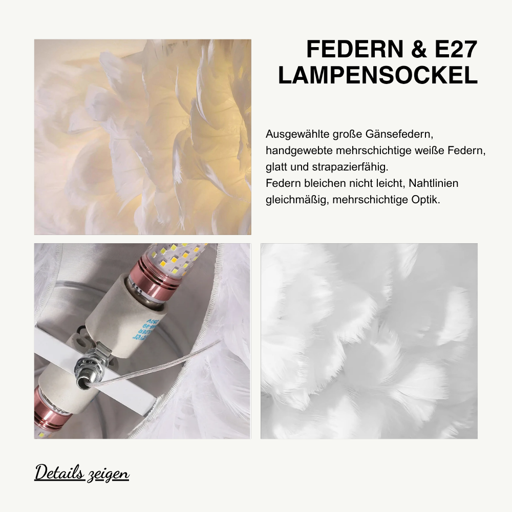 Nordic Deckenleuchte Federn Grau Schlafzimmer