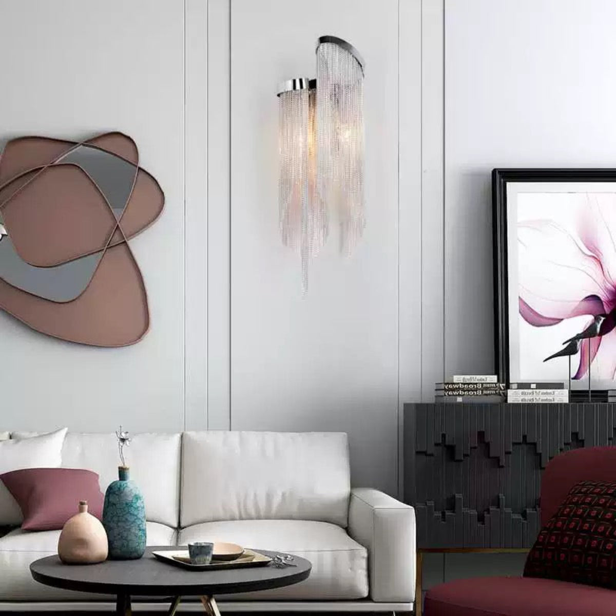 Designer Wandlampe Metall Silber Schlafzimmer